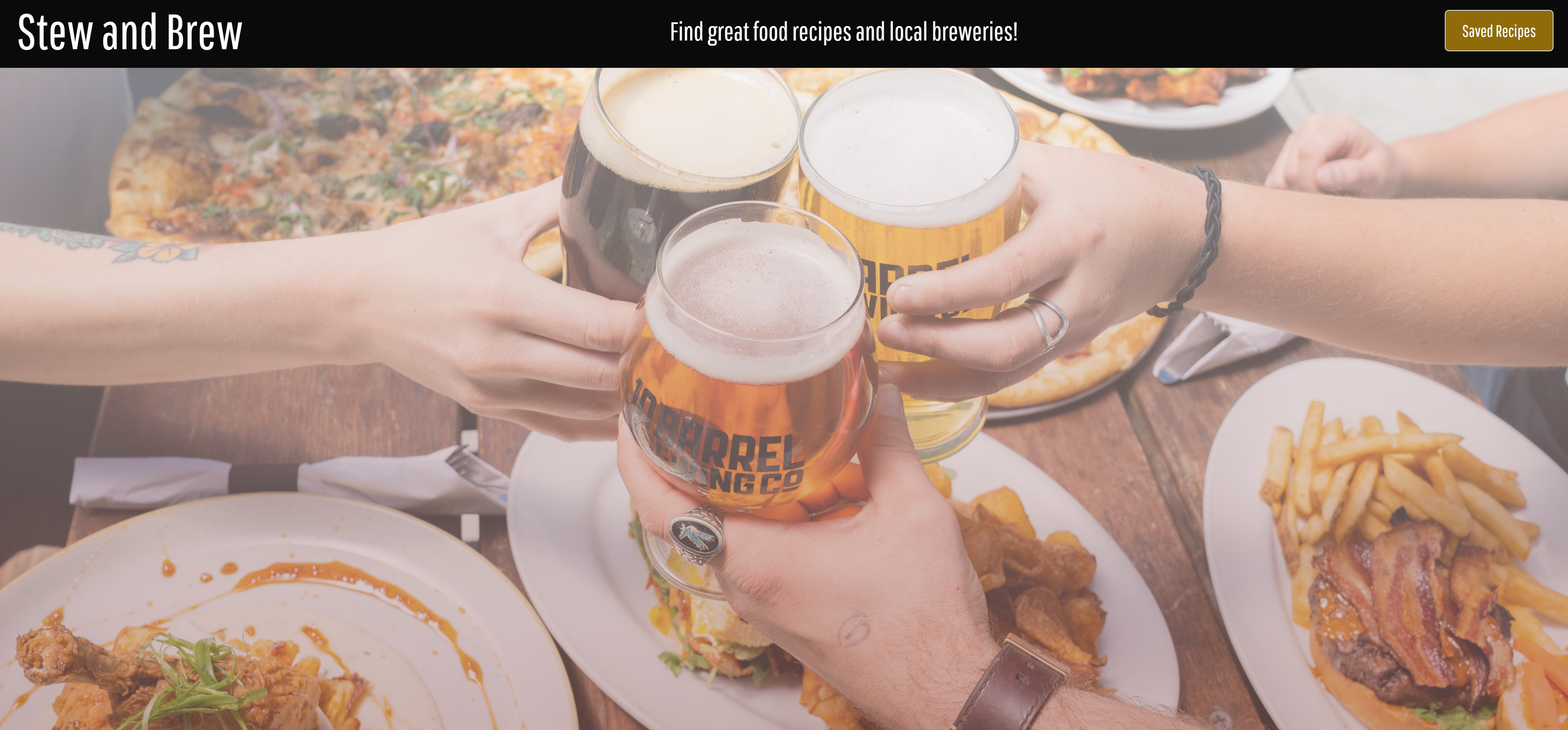screenshot of the Stew and Brew webpage